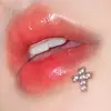 Uña de labio cruzada tricolor diente interno decoración de labio de acero inoxidable cobre incrustado circonita uña de hueso de oreja uña de oreja 16G joyería para perforación