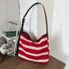 Bolsa de Mão Casual Grande Capacidade Listrada Tecida Estilo Novo Transfronteiriça 2026 Bolsa de Ombro Bolsa Tote Casual da Moda