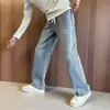 Jeans Retro Americano Desgastado para Homens Tendência Canalha Calça de Perna Reta Solta Nova Coleção Primavera e Outono Calças Casuais Versáteis