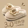Chinelos de Algodão com Laço Femininos Novos 2026 Outono/Inverno Internos para Casa Antiderrapantes Pelúcia Quente Silenciosos Chinelos de Algodão Femininos