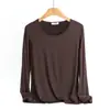 Camiseta Básica Modal Manga Longa Feminina Estilo Coreano Nova Gola Redonda Outono Primavera Plus Size Transfronteiriça Top Fino de Outono