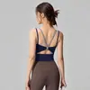 Camisole Lisa de Cor Sólida com Laço nas Costas, Costas Abertas, Adequada para Usar por Cima, Bojos Fixos, Top de Yoga Simples Slim