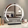 Espelho de maquiagem semicircular, tela sensível ao toque de mesa, luxo leve, plug-in, moderno, LED simples com luzes, luminoso, rotativo para quarto