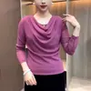 Moda Nova Versátil Cor Sólida Manga Longa Gola Alta Blusa de Chiffon Estilosa Moda Blusa de Chiffon Primavera e Outono 2026