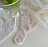 Meias Femininas de Couro Estilo Coreano com Laço Meia Rede Sem Costura Slouch Meia de Cano Médio Doce para Mulheres Primavera Verão Cano Médio