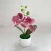 Planta artificial de Phalaenopsis en maceta con 2 flores, maceta tipo donut para decoración de interiores, planta artificial en maceta para arreglos de hoteles y restaurantes.