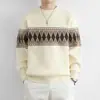 Transfronteiriço Pode Ser Enviado em Nome de Jacquard de Design 2025 Suéter Masculino Novo Outono e Inverno Gola Redonda Casual Tendência Suéter de Tricô