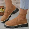 2025 Novos Mocassins de Primavera e Outono Tamanho Grande Casuais Camurça Estilo Britânico Sapatos Femininos Salto Bloco Plataforma Retrô Exportação