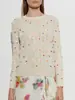 26 Novo Suéter Pulôver Outono/Inverno com Bordado Manual, Suéter de Lã Branco com Padrão de Diamante Bordado Colorido, Suéter Feminino Gola Redonda