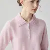 Baicai Terciopelo Cachemir Cuello Polo Manga Corta con Perlas 2026 Nuevo Estilo Coreano Calado Lunares Versátil Top de Punto