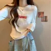 Camiseta de manga larga de algodón con hilo para mujer, primavera y otoño, nueva, combinable con todo, Pure Desire Hot Girl, dobladillo nicho, base superior curva.