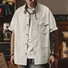 Camisa de trabajo de manga corta estilo japonés para hombre, primavera/verano 2026, talla grande, ligera, holgada, casual, chaqueta camisa resistente para hombre