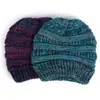 Gorro de lana para mujer, coleta, tejido, color, hilo variado, hilo de color, otoño e invierno europeo y americano, gorro pullover multicolor, gorro de copa hueca, transfronterizo