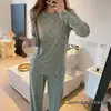 Dongdaemun Corea del Sur caricatura sonriente pijama mujer otoño invierno manga larga pantalones jersey traje casual coreano ropa de casa