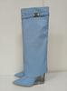Punto de Comercio Exterior Botas de Pantalón de Tacón Alto de Punta Invierno Nuevo Europeo y Americano Tacón de Cristal Cuña Talla Grande Punta Hebilla Hasta la Rodilla Botas Look Adelgazante