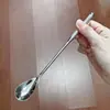 Aço Inoxidável 304 Malha Coluna Romana Colher Restaurante Café Bebida Fria Colher de Mexer Colher de Mistura Criativa Cabo Cilíndrico Colher de Gelo