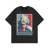Marca de Streetwear da Costa Oeste Masculina e Feminina Vintage Manga Curta Europeia e Americana High Street Lavagem Antiga Solta Camiseta Estilo Casal