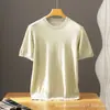 Camiseta casual de tricô clássica masculina, gola redonda, manga curta, 18 pontos, malha fina 100% caxemira pura, cor sólida