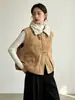 Chaleco retro con cuello de piel sintética estilo coreano para mujer, nueva colección otoño/invierno 2026, top sin mangas patchwork, chaqueta chaleco de trabajo de corte holgado