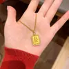 Colar Pingente Quadrado da Fortuna Banhado a Ouro Método Antigo Riqueza e Prosperidade Pingente com Letra Escovada Cravejado com Diamante Acessório Venda por Atacado Quente