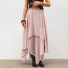 Saia Midi de Chiffon com Barra Irregular, Estilo Europeu e Americano, Nova Coleção Primavera/Verão 2026 Casual de Cintura Alta Fluida Emagrecedora Longa