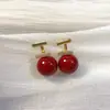 Pendientes de Perla Roja para Mujer, Pendientes de Perla Frontales y Traseros Estilo Retro Francés, Nuevos Pendientes Populares de Diseño de Nicho para Mujer