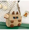 Bolsa de Ombro Gato Siamês Fofo Desenho Animado Estilo Coreano Leve para Estudante ou Comutador Bolsa Transversal Bolsa Quadrada Pequena Macia Estranha para Menina
