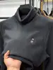 Camada Base Térmica Reversível de Gola Alta para Homens no Inverno com Bordado de Urso, Top Quente de Manga Longa Escovado