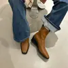 2026 Botas de Cuña de Suela Gruesa Punta Cuadrada Elásticas Ajustadas Botas de Estilo Nuevo Cremallera Trasera Tacón Alto Botas Cortas Botas Individuales para Viajar Negro