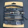 Transfronteiriço Novo Estilo Retrô Multicamadas Corda de Trama Tecida à Mão com Contas Conjunto Masculino de 6 Peças Pulseira de Couro Árvore da Vida