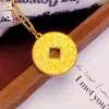 Colgante de la Fortuna de Cristal de Hielo Chapado en Oro de Latón, Brillante Suerte, Riqueza, Seguridad, Moneda de Cobre Atrae-Riqueza Colgante de Cadena para Clavícula para Mujeres