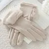 Guantes cálidos de invierno para mujer, de terciopelo alemán, con boca gruesa para estudiantes, para pantalla táctil, para ciclismo, resistentes al viento, bonitos guantes