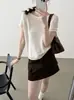Top de punto para mujer estilo coreano con hilo de papel y encaje, cuello redondo, hueco, manga corta, nuevo otoño 2026, corte holgado, camiseta versátil para ir al trabajo
