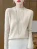 Nuevo Suéter 100% Lana Pura para Mujer Cuello Semi Alto Tejido Hueco Capa Base Otoño Invierno Holgado Cálido Ropa Interior Suéter