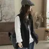 Chaleco chaqueta de trabajo para mujer estilo vintage, algodón lavado, abrigo corto casual con cuello alto