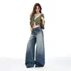 Jeans Americano Retro de Alta Resistência Lavado de Corte Solto Emagrecedor Wide-Leg Comprimento Total para Mulheres, Novo para a Primavera de 2026