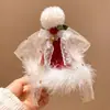 Sombrero de Bola de Pelo con Lazo Rojo y Cascabel Pinza para el Cabello Femenina Accesorios de Vestido de Fiesta de Gama Alta Clip de Tocado de Navidad