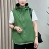Colete Elegante de Cor Color-Blocking Dupla Face, Estilo Novo de Início de Primavera para Mulheres de Meia-Idade, Jaqueta Versátil Estilosa com Capuz, Sem Mangas e Fina