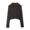 2025 Nuevo Otoño Cardigan Corto de Punto con Solapa Grande de Botón Único Chaqueta de Punto Canalé 6771127
