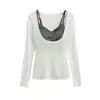 Conjunto casual de tres piezas para mujer, top de manga larga, camisola y pantalones de pierna ancha, nuevo conjunto delgado de tres piezas para principios de otoño de 2026
