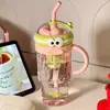 Taza de Hielo de Verano para Niñas, Taza de Agua Gigante, Taza de Té con Leche con Popote, Colador de Té, Botella de Agua de Plástico para Exteriores de Gran Capacidad