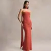 Vestido Formal Elegante Primavera/Verão, Decote Halter Sexy, Sem Alças, Franzido, Estilo Europeu e Americano, Slim Fit, Costas Nuas, com Fitas, Atacado