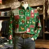 Camisa Grande 2025 Moda Transfronteriza Camisa Navideña de Flores para Hombre Impresión Digital 3D Camisa de Manga Larga Solapa