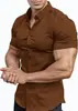2026 Camisa de Manga Corta de Color Sólido de Verano para Hombre, Transpirable, Ajuste Delgado, para Músculo, Ropa Casual para Hombre, Transfronteriza Europea y Americana