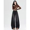 Jeans Wide-Leg com Design Desconstruído Retro Americano Item Quente da Primavera Feminino Cintura Alta Solto Esconde Gordura Caimento Fluido Perna Reta Versátil