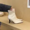 Primer Encuentro Ji Estilo Coreano Piel Suave Adelgazantes Tacón de Aguja Botines Botas de Moda Cierre Trasero Con Terciopelo Skinny