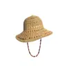 Sombrero de Sol Plegable Versátil, Sombrero de Protección Solar de Estilo Nuevo, Sombrero de Paja con Cuentas de Madera Coloridas Estilo Hyuna, Sombrero de Pescador para Mujer, Sombrero de Playa de Verano
