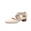 Versión de Piel de Vaca~Bailarinas Retro de Tira Cruzada, Sandalias de Punta Cerrada para Mujer, Zapatos de Tacón Cuadrado para Mujer, Zapatos Mary Jane de Tacón Grueso