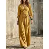 Vestido de Encaje con Cuello en V y Cinturón, Manga de Campana Tres Cuartos, Otoño 2026, Europeo y Americano, Vestido de Otoño para Mujer