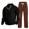 Cross-border masculino outono e inverno novo sportswear duas peças veludo cotelê botão henry camisa e calças retas terno casual